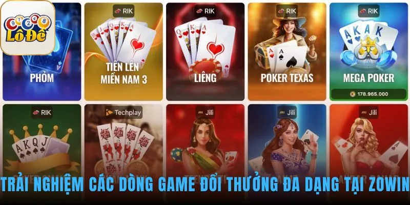 Game đổi thưởng Zowin gồm game bài dân gian Slots và Tài Xỉu